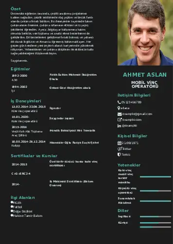 Vinç Operatörü Cv Örnekleri cv indir